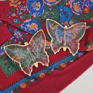 Vintage Jeannette Glass Gold Trimmed Butterfly Candy Dish/Trinket Dish/Jewlery